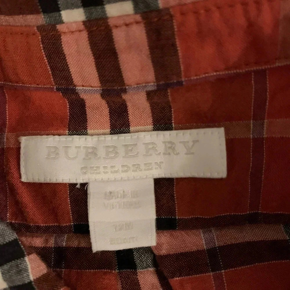 Burberry Authentic Brick Plaid Baby Collared Button Down Short Sleeve 12 Months - Picture 3 of 6